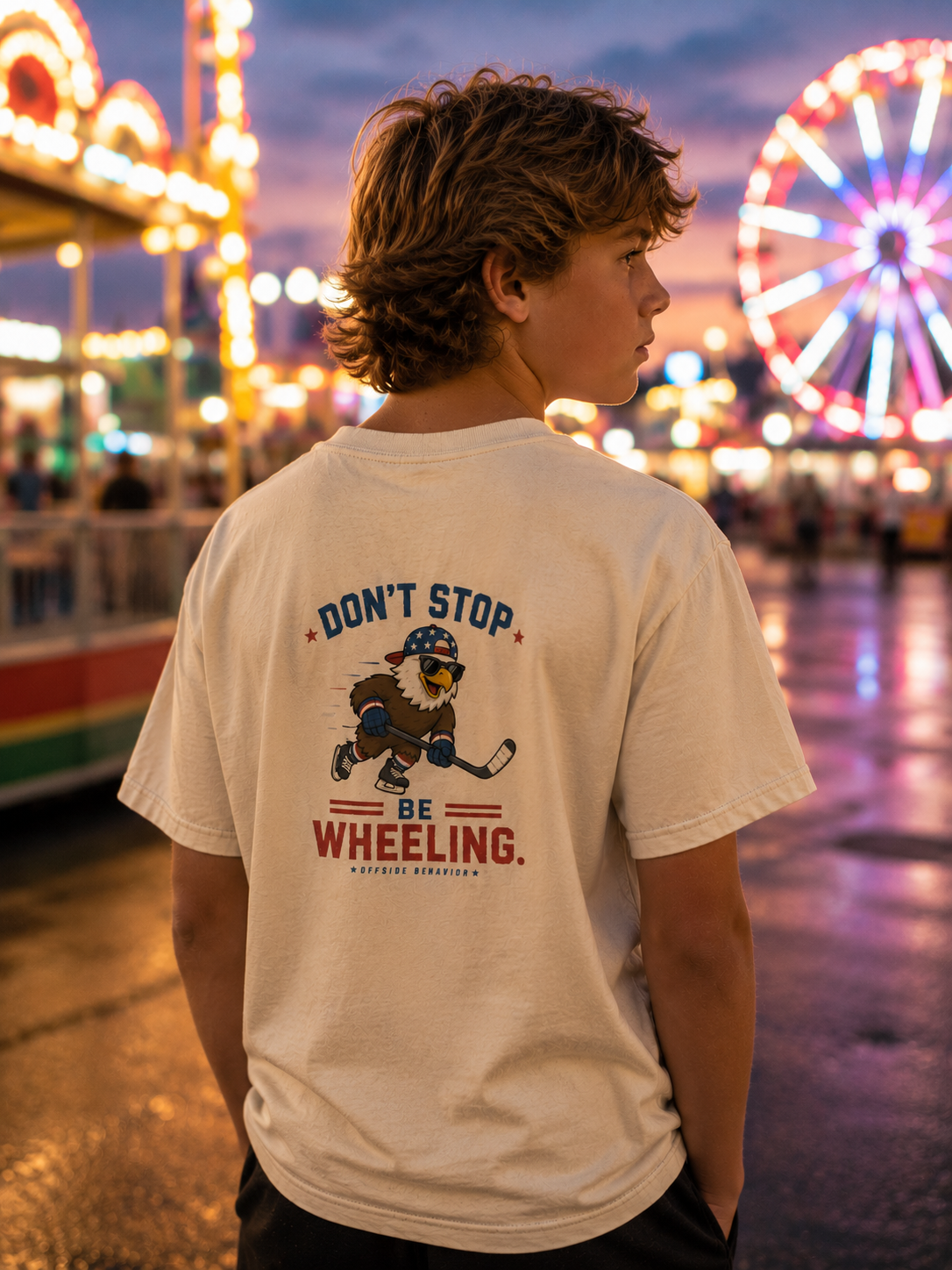 Youth Tee — "Don't Stop Be Wheeling" Patriotic Hockey Eagle Shirt